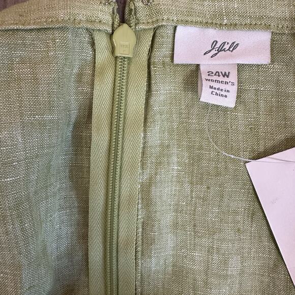 NWT J. Jill 100% Linen Green 24w Maxi Sharkbite Hem Skirt Zip Up Lagenlook Flowy - Picture 4 of 8